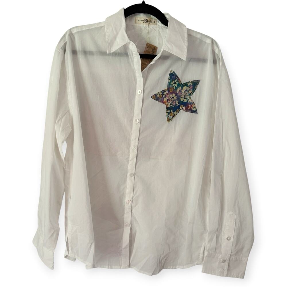 NWD Natural Life White Americana Button Up Cotton Shirt Size Small USA Rustic